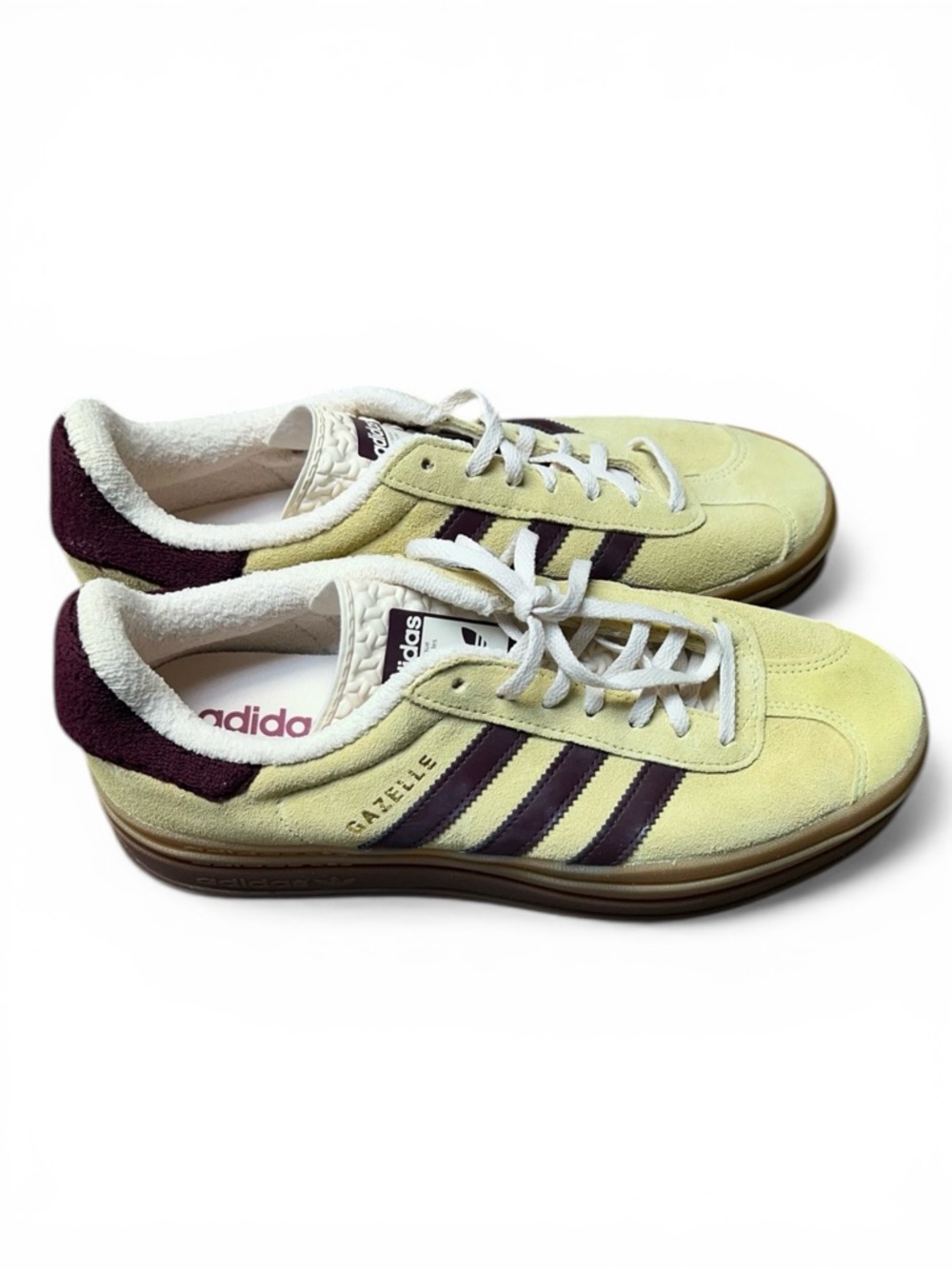 Adidas Gazelle Bold Womens 10 Yellow Maroon Platform Sneakers IF5937 New